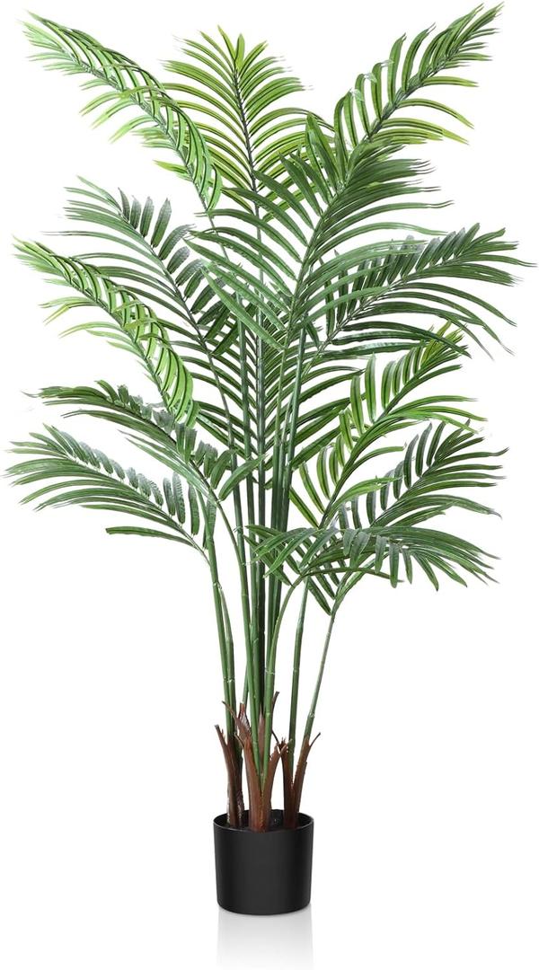 Artificial Areca Palm Plant 5Ft Fake Tropical Palm Tree, Perfect Faux Dypsis Lutescens Plants in Pot for Indoor Outdoor House Home Office Garden Modern Decoration Housewarming Gift,1Pcs