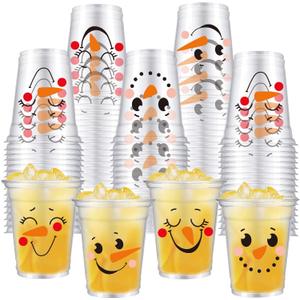 50 Pack Christmas Snowman Plastic Cups 12 Oz Disposable Snowman Party Cups Winter Holiday Party Cups for Christmas Party Supplies Coffee Wine Hot Cold Drinks