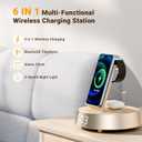 Alarm Clock with Wireless Charging Station, Clock for Bedroom with Night Light Bluetooth Speaker, Wireless Charger Dock Station for iPhone 17 16 15 14 13 12 Pro Max, Apple Watch 11, AirPods 3 (Beige)