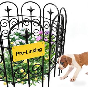 AMAGABELI 8 Panels 24in(H)10ft(L) Decorative Garden Fence No Dig Rustproof Metal Pre-Linking Fence Panels Garden Edging Border Animal Barrier Fencing for Flower Beds Yard Patio Outdoor Decor Black