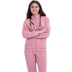Medical Scrubs Set, Two-Piece Uniform with Full Zip Jacket 4 Way Stretch Workwear (X-Small, Pink)