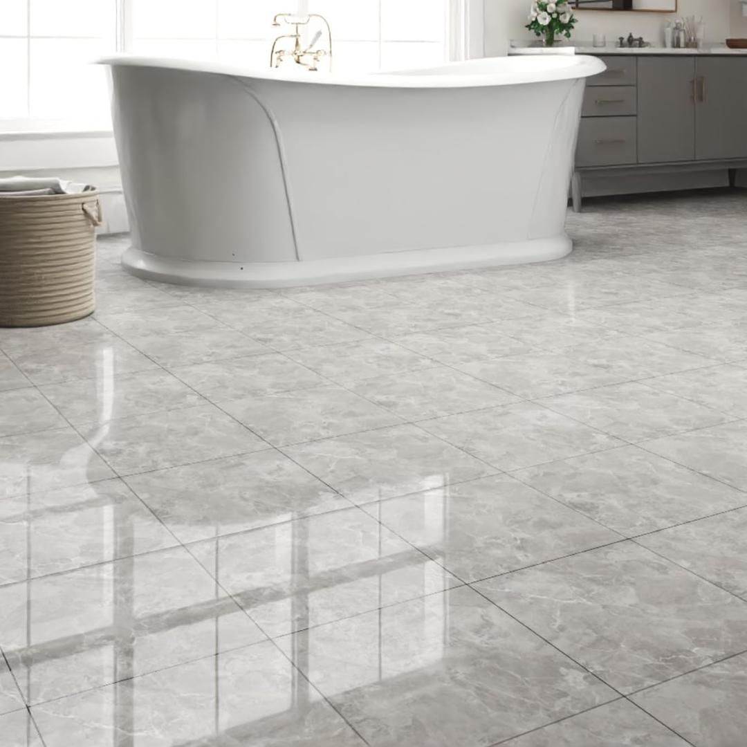 20-Pack Peel and Stick Floor Tiles Vinyl Floor 12 x 12 inch Self Adhesive Waterproof Flooring Planks DIY for Bathroom, Kitchen, Living Room, RV, Cover 20 Sq. Ft, Polish Light Grey Marble
