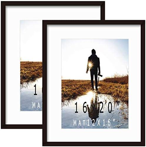 KAOIKO 16x20inch Picture Frame Solid Wood (2 Pack) Display Pictures 12x16 with Mat or 16x20 Wall Mounting Photo Frame Black(2 pcs)…