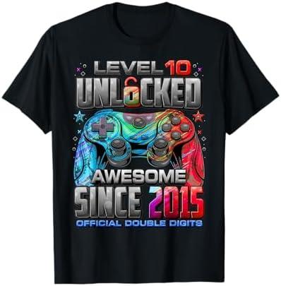 Level 10 Unlocked Awesome Since 2015 10th Birthday Gaming T-Shirt M