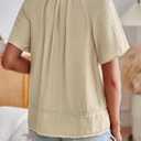 Womens Boho Tops V Neck Short Sleeve Lace Trim Blouses Peasant Tassel Tie Front Casual Cute Shirts (Beige, XL)