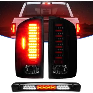 LED Tail Light + 3rd Brake Light Kit Fit for Dodge Ram 1500 2002-2006 / Fit for Dodge Ram 2500 3500 2003-2006 Rear Brake Cargo Lamp Taillight Assembly, Black Housing Smoke Lens