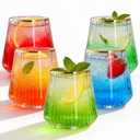 N9R 24 Count 14oz Clear Plastic Wine Cups with Gold Rim - Elegant Origami Ripple Design, Shatterproof & Disposable for Whiskey, Cocktail, Champagne, Parties, Weddings, Events
