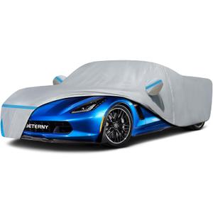 Car Cover for 2014-2019 Corvette C7 Stingray, Waterproof Custom-fit Sun Rain Dust Snow All Weather Protection Outdoor C7 Full Car Cover with Door Zipper and Cotton Lining-Grey