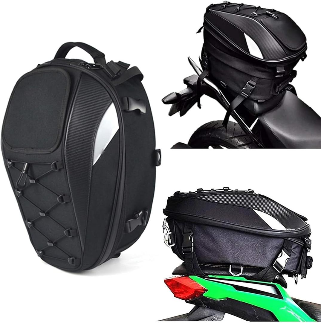 Motorcycle Tail Bag,Waterproof Seat Bag,Dual Use Backpack With Cargo Net
Expandable Helmet Bag with Rain Cover & Shoulder Strap, Multifunctional Storage Saddle Bag, Motorbike Luggage Tail Pack