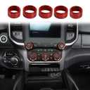 Voodonala Aluminum Center Console AC Radio Headlight Dashboard CD Switch Climate Control HVAC Knob Cover for 2018-2026+ Dodge RAM Interior Accessories, 5pcs Red(Didnt fit Sports & Special Editions)