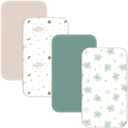 Pack of 4 Bassinet Sheets - 35"x20" Bedside Bassinet Sheets for Newton, Ezebaby, Angelbliss, AMKE(3 in 1) & Other Large Bedside Sleeper | Ultra Soft & Skin Friendly Bassinet Fitted Sheets for Boys Girls (Green)