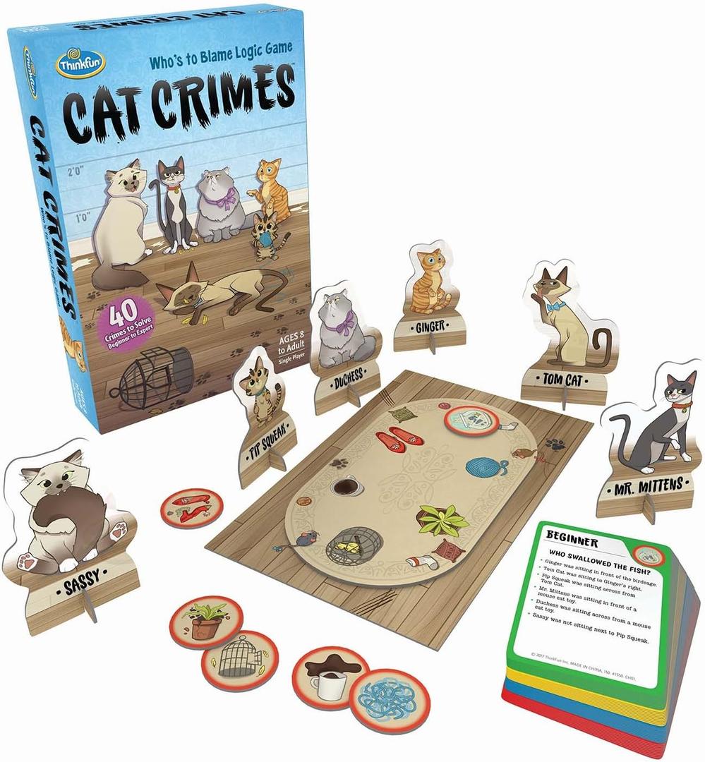 Think Fun Cat Crimes Brain Game and Brainteaser for Boys and Girls Age 8 and Up - A Smart Game with a Fun Theme and Hilarious Artwork, (1550)