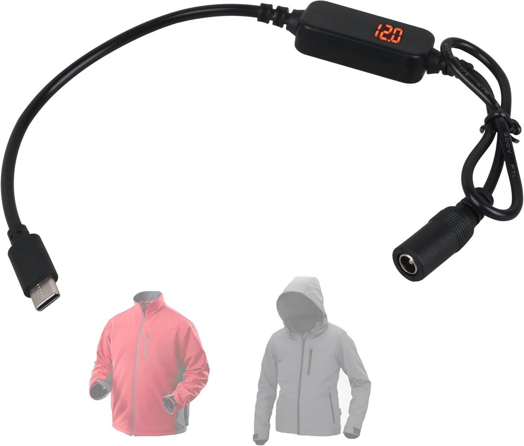 3 x 12V Heated Jacket Battery Adapter, Type-C to DC 5.5mm Charger Cable for Milwau-kee, M-12, Makita, Snap-on, Metabo, Craftsman AEG for 12V Heated Jackets Only