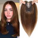 Hair Toppers for Women Real Human Hair, 360° Cover Middle Part Human Hair Toppers for Women with Thinning Realistic Scalp Line Upgrade Basement Toppers Hair Pieces (Mocha Brown, Side Bangs)