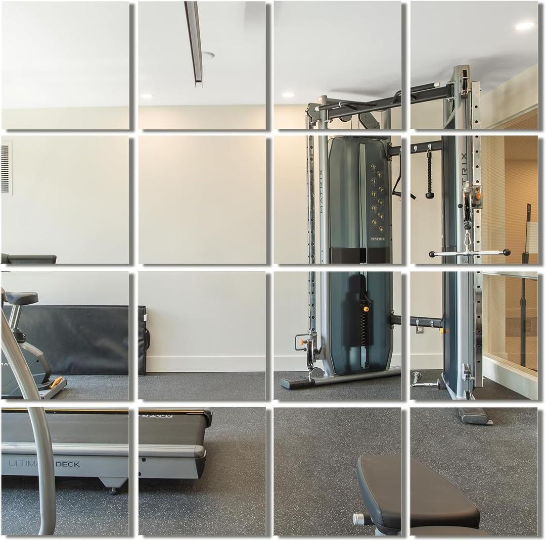 Delma Frameless Mirror Tiles 12"x10"x16 Pcs Wall Mounted, Shatter Resistant Full Length Tempered Glass Panels for Home Gym Bathroom Bedroom & Living Room Decor Delma Frameless Mirror Tiles 12"x10"x16 Pcs Wall Mounted, Shatter Resistant Full Length Tempered Glass Panels for Home Gym Bathroom Bedroom & Living Room Decor