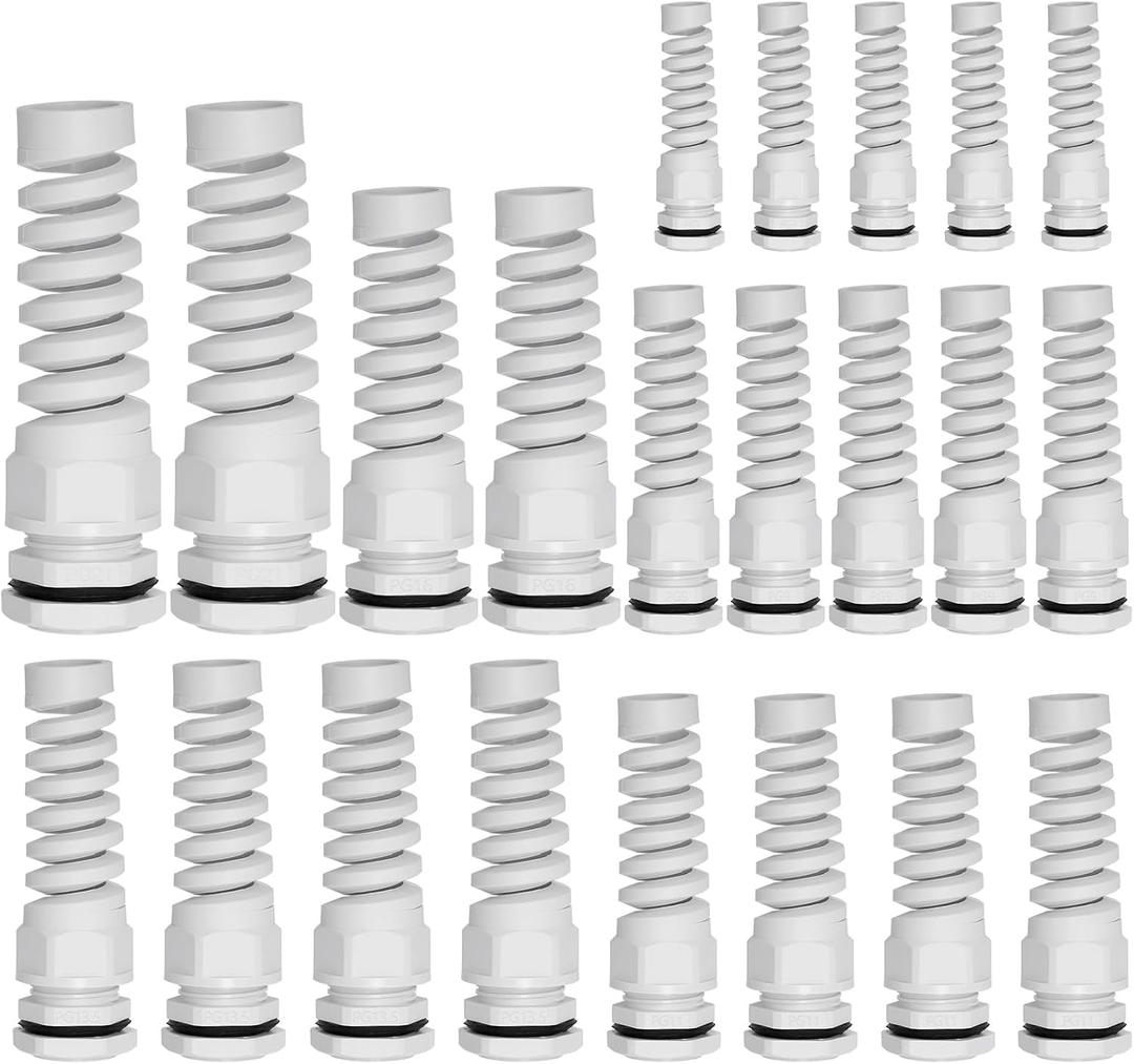 22PCS PG7 PG9 PG11 PG13.5 PG16 PG21 White Waterproof Cable Gland, Wire Hole Flex Spiral Strain Relief Nylon Joint For Cable Fixing Wiring Repairing Gland Replacement Electrical Appliances