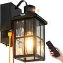 Porch Light with GFCI Outlet with Remote, Dusk to Dawn Outdoor Lighting with Outlet, Upgraded 4 Lighting Modes Motion Sensor Outdoor Lights, Waterproof Outside Lights for House Patio Garage Front Door (1-Pack, Black)