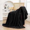 Puncuntex Black Throw Blanket 50"60" inches Fuzzy 3D Jacquard Decorative Flannel Fleece Super Soft Plush Cozy Blanket for Couch Sofa Chair Lightweight