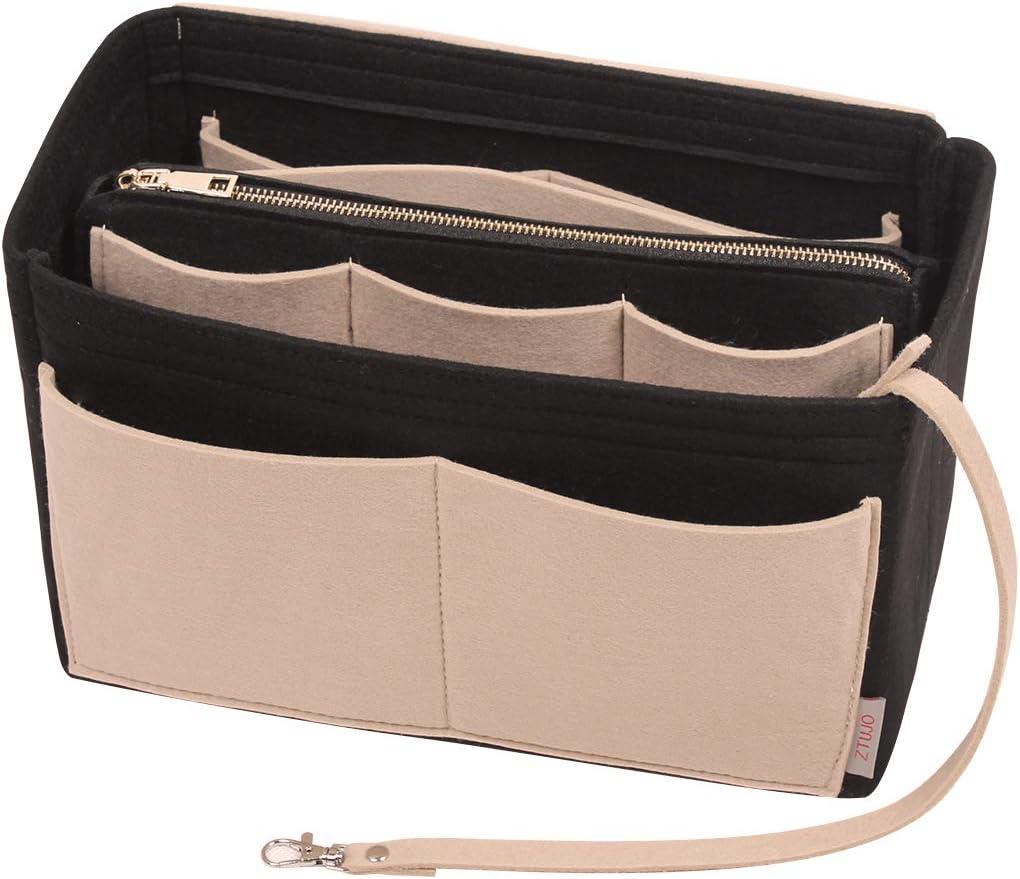 ZTUJO Purse Organizer Insert, Felt Bag Organizer with Metal Zipper, Handbag & Tote Shaper, For Speedy Neverfull Tote, 7 Sizes (Slender Large, Beige and Black)