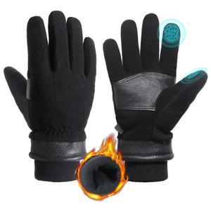 HANDLANDY Winter Gloves for Men Women, Thermal Gloves for Cold Weather Driving Cycling Ski Outdoor, Insulated Leather Work Gloves (Large, Black)