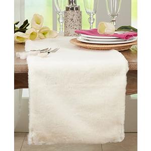 Fennco Styles Modern Solid Faux Rabbit Fur Table Runner 12" W x 60" L – Ivory Plush Table Cover for Dining Room, Banquets, Family Gatherings, Holidays, Special Events and Home Décor
