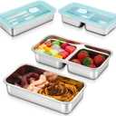 4 Pcs Stainless Steel Snack Containers, Grab and Go Snack Containers Reusable, Double Compartment Condiment with Lid Stainless Steel Food Storage for Classroom Travel and Outdoor Camping