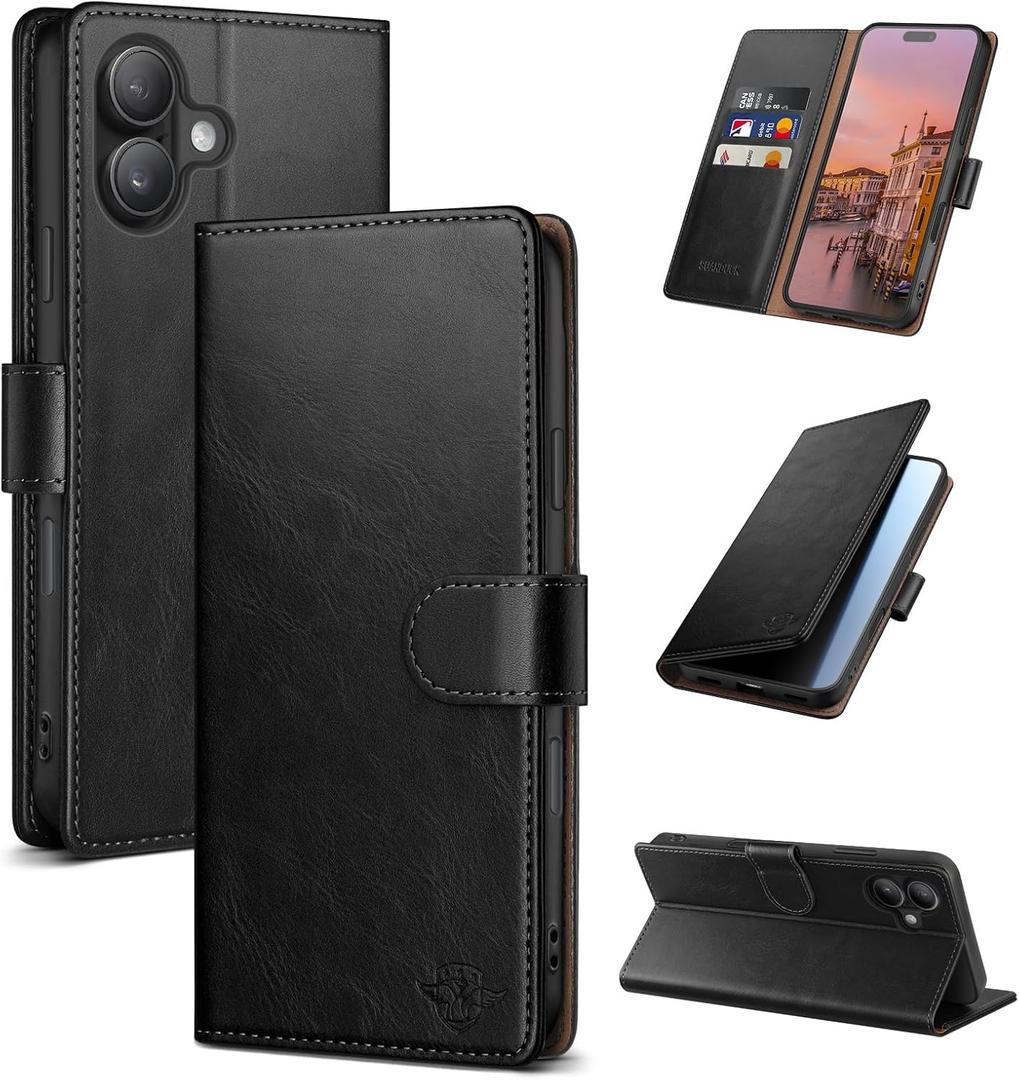 SUANDUCK Wallet Case for iPhone 17 6.3" with RFID-Blocking Credit Card Holder, PU Leather Folio Flip Cover Women Men Protective Phone Case Compatible with Apple 17, Black
