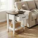 End Table with Drawer, Side Table for Spaces, 2 Tiers Storage Shelves with Dresser, Bedside Tables Nightstands for Living Room, Bedroom, Dorm, White