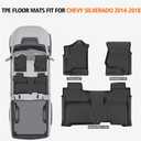 All Weather Car Floor Mats for 2014-2018 Chevy Silverado/GMC Sierra 1500 Crew Cab, 2015-2019 Silverado/Sierra 2500 HD/3500 HD Crew Cab, TPE Rubber Floor Liners Full Set for Chevy Silverado Accessories