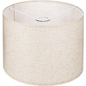Large Drum Beige Lamp Shades, Replacement Linen Lamp Shade, Natural Linen Hand Crafted Shade for Table Floor Chandelier Lamps, Easy Assembly Required(13 x 13X 9.8")