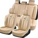 Universal Leather Seat Covers Full Set, Waterproof Seat Cover for Cars 5 Seats, Luxury Leather Car Seat Cushion, Front and Rear Protectors Automotive Seat Covers for Most Cars SUV Pick-up, Beige