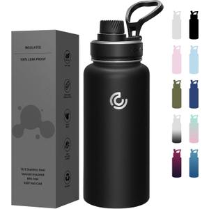 Sports Water Bottle 32oz, Insulated Water Bottle with Handle,Stainless Steel,Simple Modern,Suitable for Travel, School, Boy, Girl(Black)