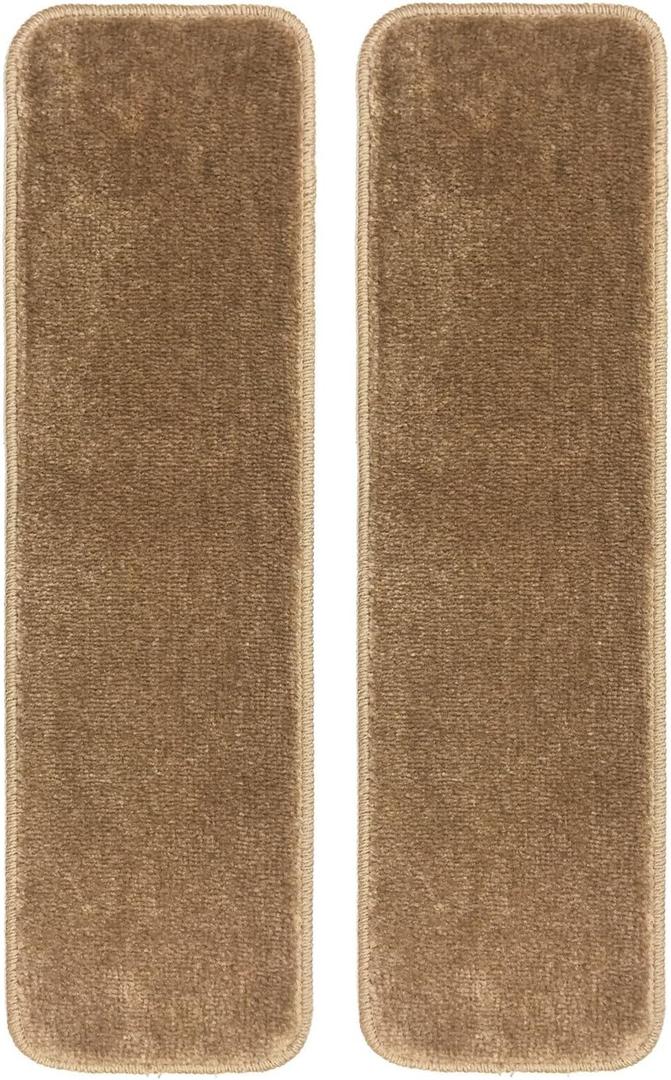 Stair Tread Treads Indoor 7 inch x 24 inch Machine Washable Skid Slip Resistant Carpet Stair Tread Treads Comfy Collection (Set of 2, Beige)