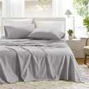  100% Cotton Sheet Set Breathable, Lightweight, Soft with 14" Elastic Pocket Fits up to 16" Mattress, All Season Cozy Bedding, Matching Pillow Case, Queen Grey 4 Piece