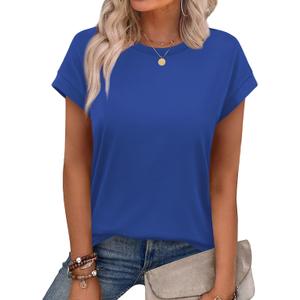 Alaroo Women's Summer Tops Short Sleeve Shirts Crew Neck Cute Trendy Tunic Blouses (S-3XL) (Plain Royal Blue)
