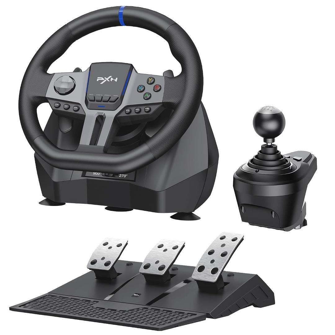 PXN V9 Gen 2 Racing Wheel with Hall Effect Pedals and Shifter, Gaming Steering Wheel for PC, Xbox Series X|S, Xbox One, PS4, Magnetic Sensor, 270/900 Quick Switch, App Tuning