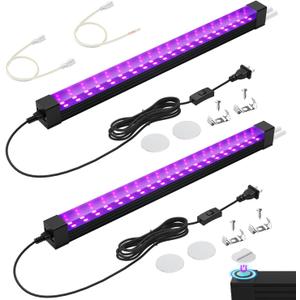 395NM Black Light Bar 18W, UV Blacklight Strip for Glow Party, Linkable LED Black Lights with ON/Off Switch, for Uranium Glass Curio Display Cabinetry Halloween, 15.8Inch, 2Pack