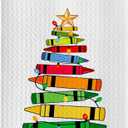 GCFET Crayon Christmas Tree Towels - Christmas Tree Decorative Waffle Dish Towels for Kitchen, Teacher Gifts Hand Towel, Art Teacher Gifts Tea Towel, 16x24 Inches