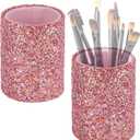2Pcs Pink Glitter Makeup Brush Cups  Desk or Vanity Containers for Brushes, Eyebrow Pencils, Eyeliner, Lip Tools and More