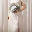 Ling's Moment Artificial Bridesmaid Bouquets Set of 6 Purple Wedding Flower Bouquets White Rose Floral Bouquet Lilac Bridal Bouquets with Ribbon Ceremony,Anniversary,7-inch Diameter