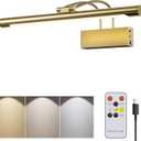 Picture Lights for Wall,16 inch Art Lighting for Paintings Wireless,5000mAh Gallery Lights for Rechargeable,3CCT Dimmable & Timer Cordless Frame Light for Paintings,Canvas,Portrait,Gold
