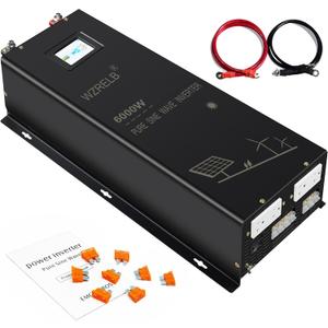 WZRELB 6000W Split Phase Pure Sine Wave Inverter, 48V DC to 120V/240V AC, 4 AC Outlets, Hardwire Terminal, High Efficiency up to 91.6%