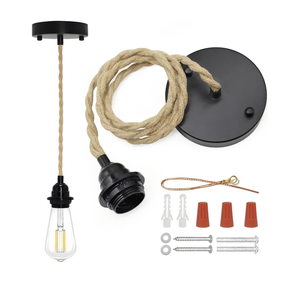 Hemp Rope Pendant Light Kit, Boho Pendant Light Fixture UL Lamp Holder E26 Lamp Socket, Vintage Ceiling Lights Adjustable Hanging Lights Kit for Kitchen Farmhouse