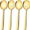 Extra Large Serving Spoons Set 11.7-Inch Gold Serving Slotted Spoon x 2 Serving Spoon x 2, 18/8 Stainless Steel Big Serving Utensil for Buffet, Parties, Catering - Dishwasher Safe(4-Pack, Gold)