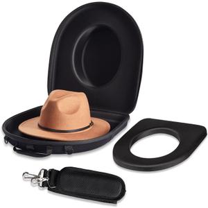 MOSLA Hat Box Travel Fedora Case Universal Size Hat Carrier Storage Case, Black, Large