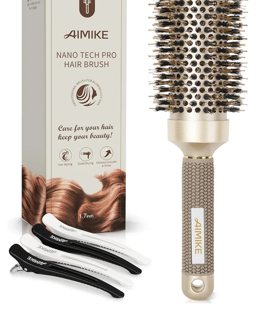 AIMIKE Round Brush for Blow Out, Medium Round Hair Brush Nano Thermal Ceramic & Ionic Tech, for Blow Drying & Styling, Curling and Shine - 2.9 inch Barrel w/Boar Bristles