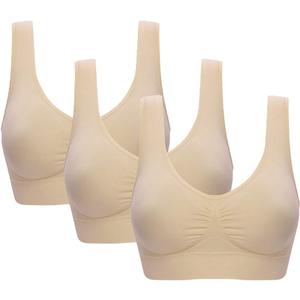 Vermilion Bird Women's 3 Pack Seamless Comfortable Sports Bra with Removable Pads (X-Large, Beige)