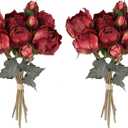 Peonies Artificial Flowers 2 Bouquets, Vintage Peonies 18pcs Silk Peonies with Stems Real Look Red Fake Peonies Flowers Artificial for Decoration for Wedding Bouquet (Red)
