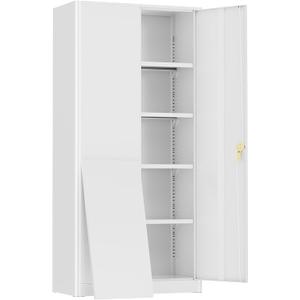Greenvelly Metal Storage Cabinet, 72" Locking Metal Garage Storage Cabinet with Doors and 4 Adjustable Shelves, Lockable Steel Cabinets for Home Office, Garage, Shop, School (White 36" W x 18" D)