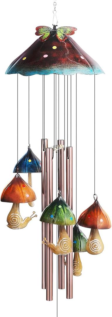EVOLUX Wind Chimes for Outside, Mushroom Wind Chime Garden Decor Outdoor, Yard Decorations Wind Chimes Gifts for Mom Grandma Women Housewarming Gift, Green, 70-FL (brown)